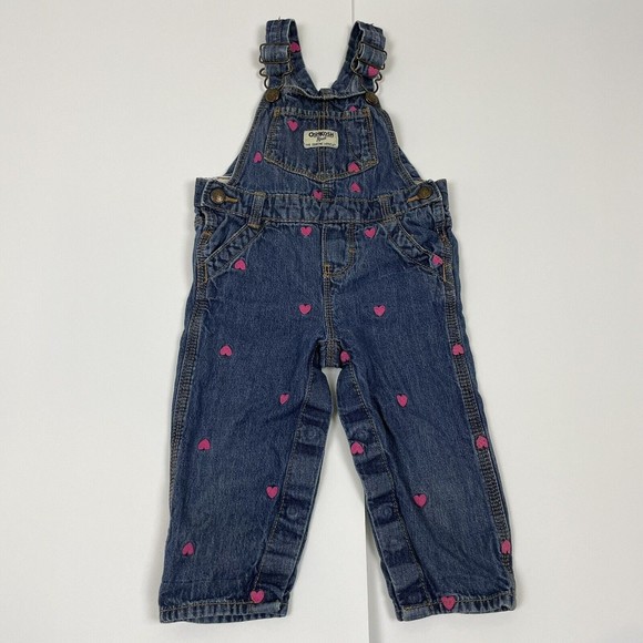 Oshkosh B’Gosh Baby Girl’s Size 18 Months Denim Overalls Embroidered Hearts - Picture 6 of 16